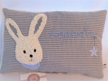 Preview: ★ 35x23 cm Kissen Geburt Hase Junge Halstuch Name ★ von Lüttentüddel