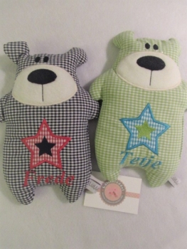 Preview: ♥ Knuddel Bär mit Stern Applikation Körnerkissen Wärmekissen Dinkel Wunschname