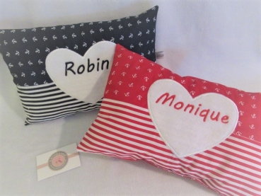 ★ 35x23 cm Kissen Geburt Taufe Geschenk Anker Streifen Herz Name ★ von Lüttentüddel