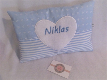 ★ 35x23 cm Kissen Geburt Taufe Geschenk Anker Streifen Herz Name ★ von Lüttentüddel