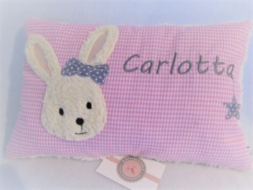 ★ 35x23 cm Kissen Geburt Hase Schleife Mädchen Name  Einschulung Taufe Schmusekissen Kissen to go...★ von Lüttentüddel