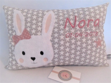 Preview: ★ 35x23 cm Kissen ★  Geburt Hase Mädchen Name ★ von Lüttentüddel ★