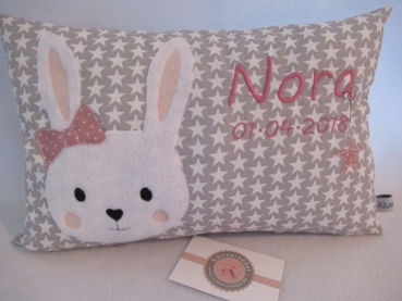 ★ 35x23 cm Kissen ★  Geburt Hase Mädchen Name ★ von Lüttentüddel ★