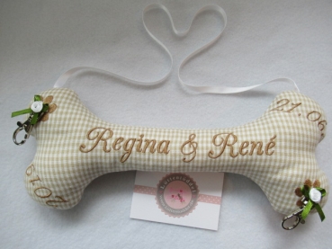 ♥ Ringkissen Knochen Wunschname Stickerei Hochzeit Hochzeitsknochen Just Married I Do Lüttentüddel®