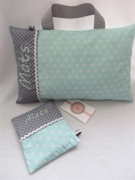 ★ 35x23 cm Kissen to Go Geburt Sterne Punkte Wunschname Pinkelparty ★ von Lüttentüddel