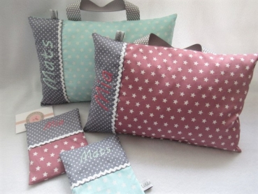 ★ 35x23 cm Kissen to Go Geburt Sterne Punkte Wunschname Pinkelparty ★ von Lüttentüddel