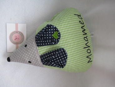 Zauberhafte Maus kleines Schmusekissen ca. 28x22 Name Taufe Geburt Geschenk Einschulung Reisekissen von Lüttentüddel