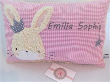 Preview: ★ 35x23 cm Kissen Geburt Hase Krone Mädchen Name Einschulung Geburt Reise Taufe★ von Lüttentüddel