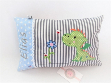 ★ ca. 35x25 cm Kissen kleiner süßer Drache Wunschname Geburt Taufe Einschulung Reisekissen  ★ von Lüttentüddel