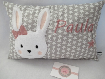 ★ 35x23 cm Kissen ★ Geburt Hase Mädchen Name ★ von Lüttentüddel ★ Einschulung Kindergarten Taufe