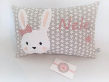 Preview: ★ 35x23 cm Kissen ★ Geburt Hase Mädchen Name ★ von Lüttentüddel ★ Einschulung Kindergarten Taufe