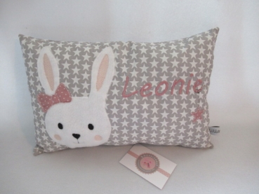 Preview: ★ 35x23 cm Kissen ★ Geburt Hase Mädchen Name ★ von Lüttentüddel ★ Einschulung Kindergarten Taufe