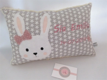 ★ 35x23 cm Kissen ★ Geburt Hase Mädchen Name ★ von Lüttentüddel ★ Einschulung Kindergarten Taufe