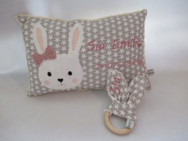 ★ 35x23 cm Kissen ★ Geburt Hase Mädchen Name ★ von Lüttentüddel ★ Einschulung Kindergarten Taufe
