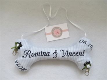♥ Ringkissen Knochen Wunschname Stickerei Hochzeit Hochzeitsknochen Just Married I Do Lüttentüddel®