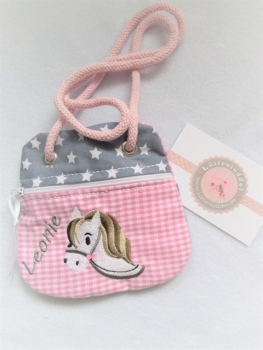 ★ Brustbeutel Pferd Wunschname ★ Einschulung Badeanstalt Kita Schule Viele Farben und Muster von Lüttentüddel