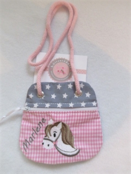 ★ Brustbeutel Pferd Wunschname ★ Einschulung Badeanstalt Kita Schule Viele Farben und Muster von Lüttentüddel