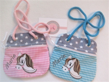 ★ Brustbeutel Pferd Wunschname ★ Einschulung Badeanstalt Kita Schule Viele Farben und Muster von Lüttentüddel