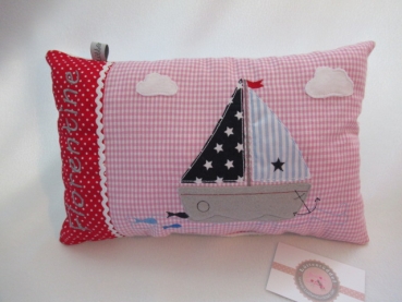 ★ 35x23 cm Kissen Geburt Boot Segelboot Name Kita Genschen Einschulung Taufe Geburtstag ★ von Lüttentüddel
