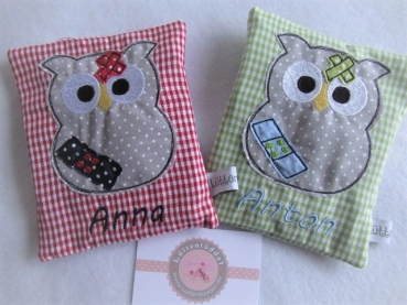 ♥ kleine Eule Beulentröster inkl. Kühlpad Wunschname Geburt Taufe Einschulung  KITA ★ von Lüttentüddel®