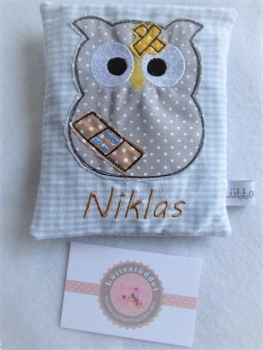 ♥ kleine Eule Beulentröster inkl. Kühlpad Wunschname Geburt Taufe Einschulung  KITA ★ von Lüttentüddel®