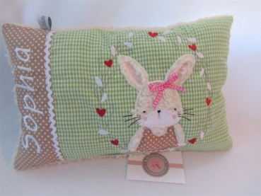 ★ 35x23 cm Kissen Geburt Einschulung Kita Taufe Hase  Mädchen Schleife Name ★ von Lüttentüddel