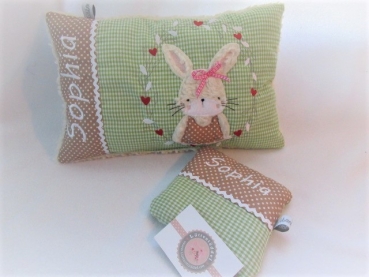 ★zauberhaftes  35x23 cm Kissen Geburt Einschulung Kita Taufe Hase  Mädchen Name ★ von Lüttentüddel