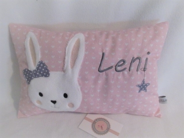 ★ 35x23 cm Kissen Geburt Hase Mädchen Name Herzen Einschulung Geburt Taufe ★ von Lüttentüddel