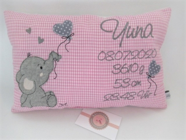 Preview: ★ ca. 35x25 cm Kissen kleiner Elefant Baby Wunschname Geburt Taufe Einschulung Kita Reisekissen Schmusekissen von Lüttentüddel