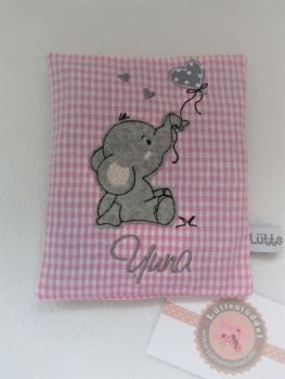 Preview: ★ ca. 35x25 cm Kissen kleiner Elefant Baby Wunschname Geburt Taufe Einschulung Kita Reisekissen Schmusekissen von Lüttentüddel