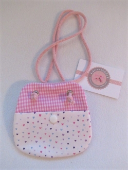 Preview: zuckersüßer Regenbogen Brustbeutel mit Herzchen Wunschname, kleine Tasche Kita Schule Badeanstalt Bus Einschulung von Lüttentüddel