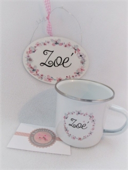 Preview: zauberhaftes ovales Türschild Schmetterlinge mit Wunschname - Kinderzimmer, zur Einschulung, Geburtstag, Taufe, Lüttentüddel®