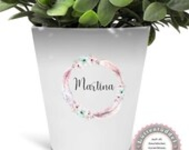 Blumentopf Kranz Federn Vintage Wunschname Dankeschön, Abschied, Jubiläum, Geschenk, Becher Kissen Tasse Tasche Spardose  von Lüttentüddel