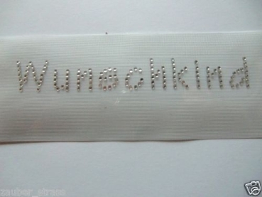 Wunschkind Schriftzug Strass Hotglue Hotfix Bügelbild Kinderwagen
