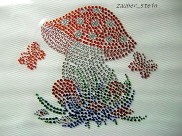 Glückspilz Pilz Strass HOTFIX HOTGLUE Bügelbild Applikation