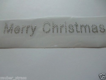 Merry Christmas Weihnachten  Schriftzug Strass Hotglue Hotfix Bügelbild
