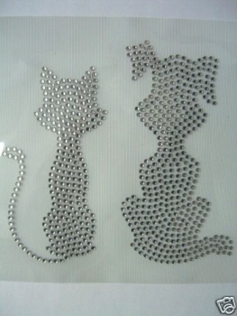 Hund Katze Strass Hotfix Hotglue Bügelbild Motiv