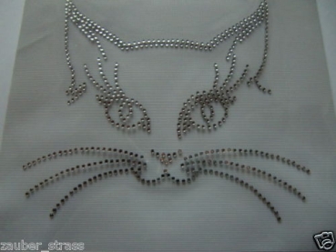 Katze Strass Hotfix Hotglue Bügelbild Motiv