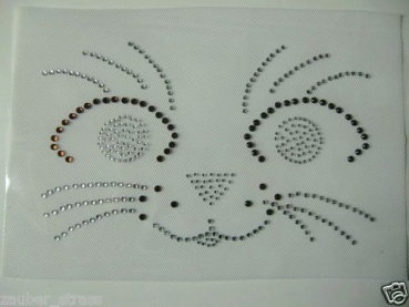 Große Katze Gesicht Katzen HOTFIX HOTGLUE Bügelbild Strass