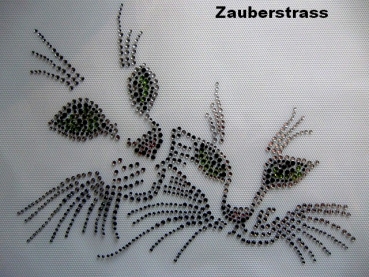 Katze Gesicht Katzen HOTFIX HOTGLUE Bügelbild Strass grüne Augen