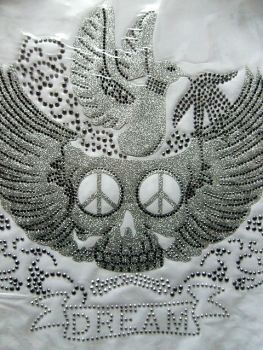 Skull Totenkopf Peace Taube Bügelbild Hotfix Studs Folie Silber  HOTFIX HOTGLUE Bügelbild Applikation