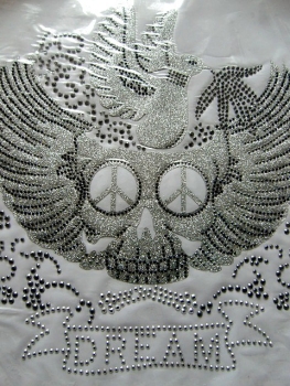 Preview: Skull Totenkopf Peace Taube Bügelbild Hotfix Studs Folie Silber  HOTFIX HOTGLUE Bügelbild Applikation