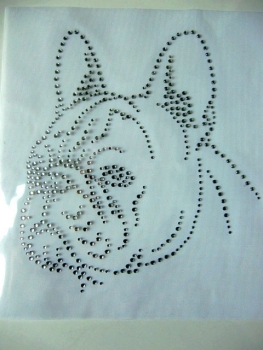 Preview: Französische Bulldogge Hund Strass Hotfix Hotglue Bügelbild Bügelmotiv