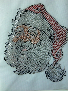 Preview: großer Nikolaus Weihnachtsmann Kopf Strass Hotfix Bügelbild