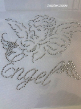 Engel Flügel Schriftzug Bügelbild Strass Hotfix Hotglue Strass
