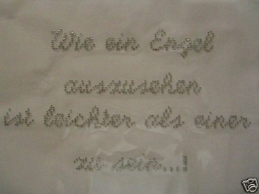 Wie ein Engel....Bügelbild Schriftzug Strass Hotfix Hotglue Strass