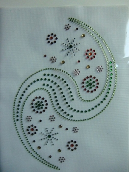 Preview: Ornament Wirbel Blüte Bügelbild STRASS Shirt Hotfix