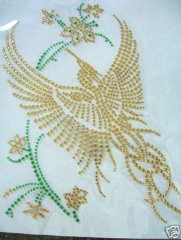 Paradies Vogel Phönix Gold und Blüten 29x25cm Hotfix Hotglue Bügelbild Shirt Hose Jacke Tasche