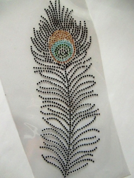 Zauberhafte Feder Pfau Vogel Strass  Hotfix Hotglue Bügelbild Shirt Hose Jacke Tasche