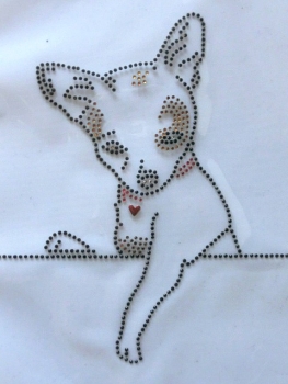 Preview: Chihuahua Hund Hotfix Bügelbild Strass Hundezucht Hundemantel Hundeschule Shirt